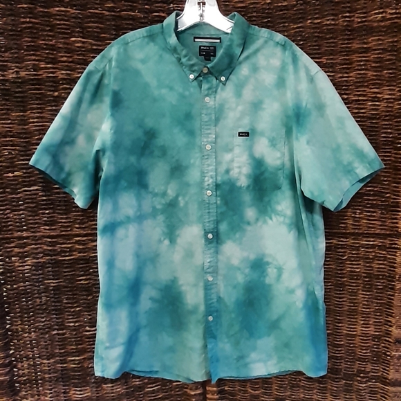 RVCA Shirts Rvca Mens Xxl Turquoise Teal Thatll Do Slim Tie Dye